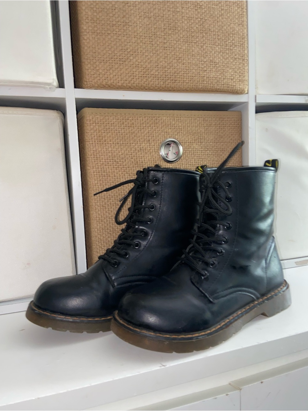 Classic Black Leather Lace-Up Combat Boots for Men